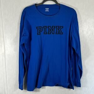 Pink by Victoria Secret Long Sleeve Bright Blue T-Shirt Scoop Neck Oversized